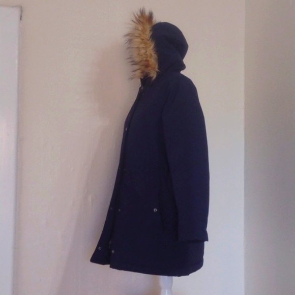 J Crew Factory Navy Faux Fur Trim Winter Parka Size M Like New - Picture 4 of 15